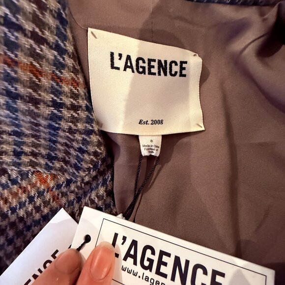 NWT L'Agence Aimee Double-Breasted Boyfriend Blazer Almond Houndstooth 8 - Picture 7 of 8